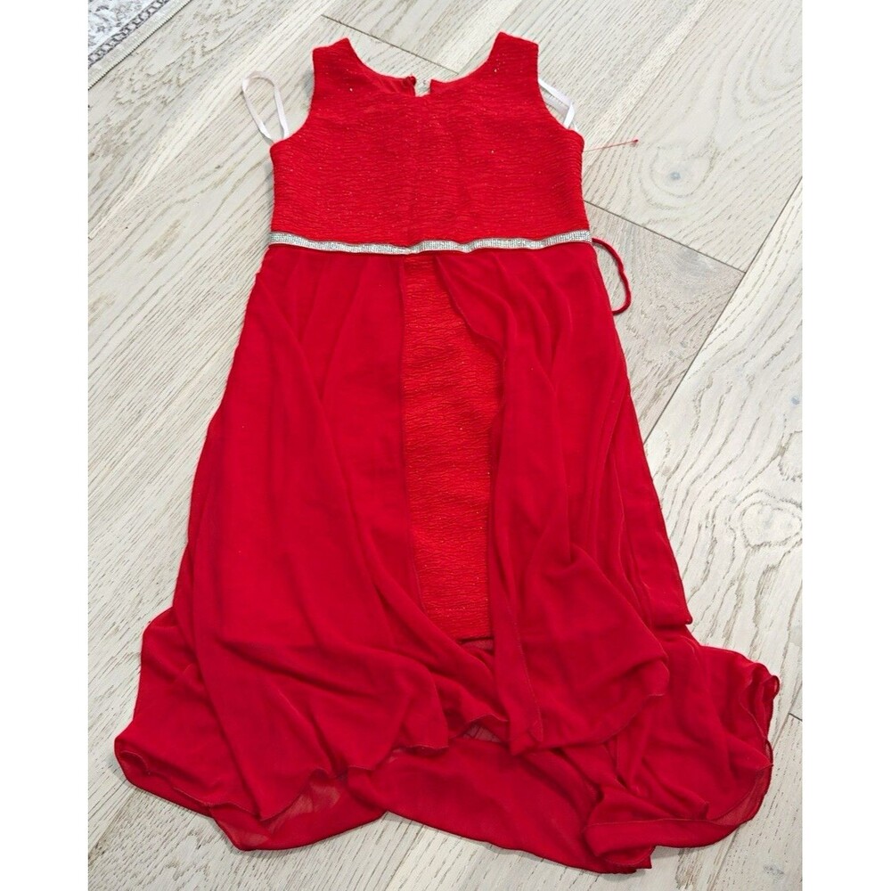 Girls Size 6 Red Solid A-Line Sleeveless Round Neck Long Dress